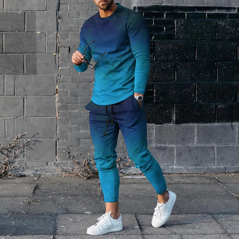 Casual Loose Gradient Long Sleeve Sweater Two-Piece Set