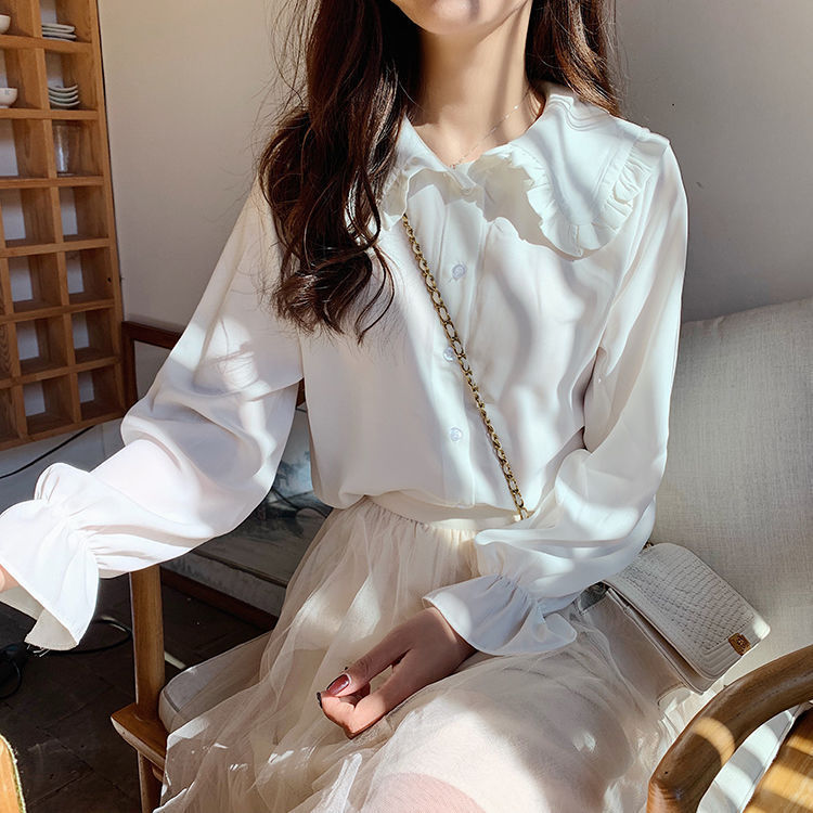 Women's White Polyester Button Shirt Loose Fit
