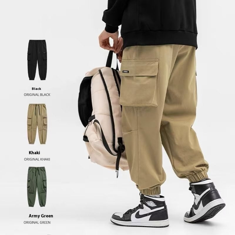 Men's Loose Tapered Cargo Pants Mid Waist Cropped Summer