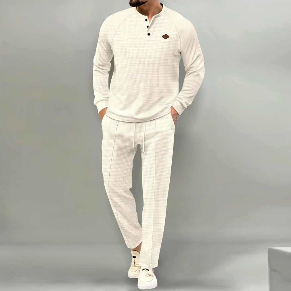Men's Solid Color Long Sleeve Suit with Trousers Polyester Fiber