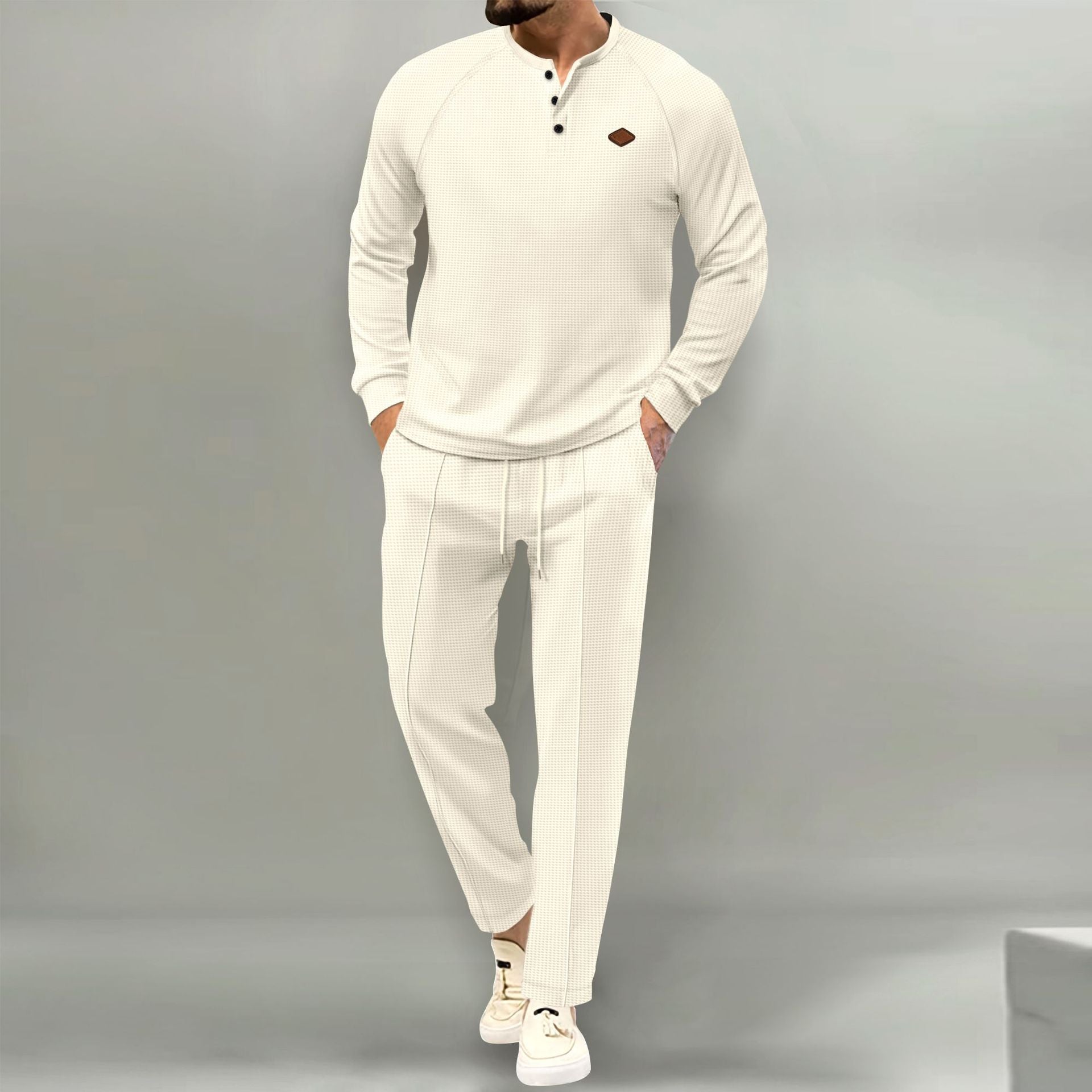 Ensemble pantalon et blazer pour homme, manches longues, couleur unie, fibre de polyester
