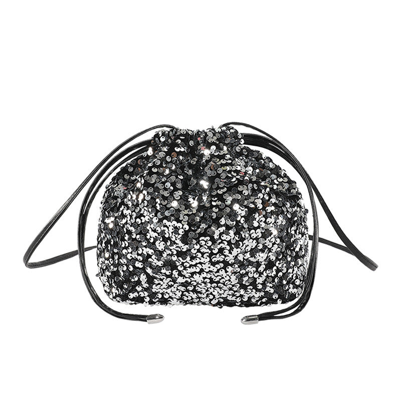 Sac plissé à cordon à sequins doux bandoulière