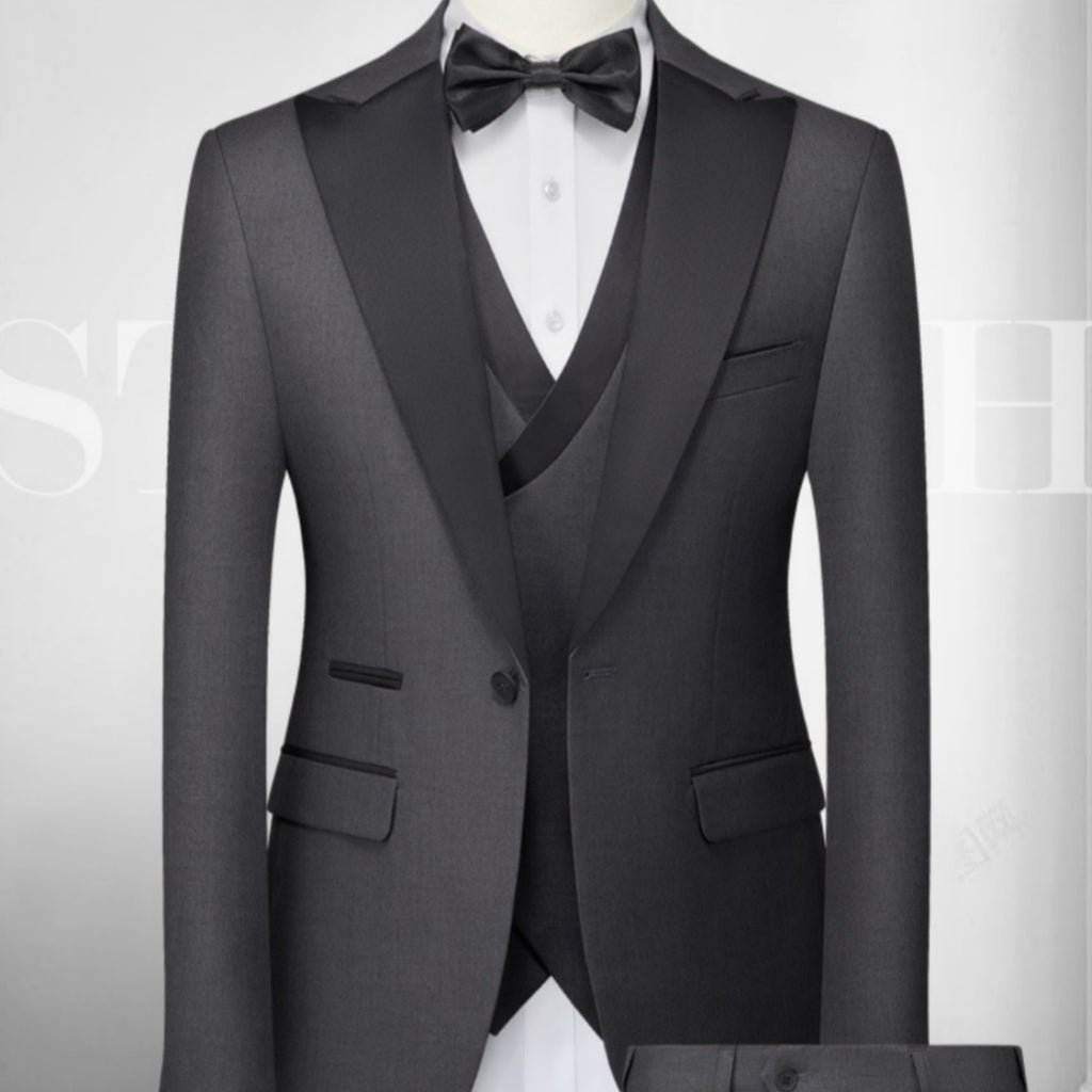 Costume trois pièces en mélange de coton coupe slim pour homme