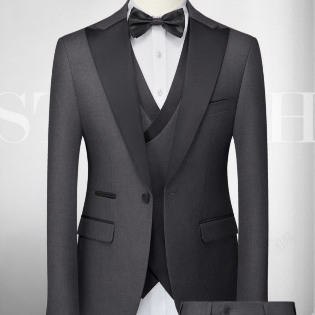Men's Slim-Fit Three-Piece Cotton Blend Suit