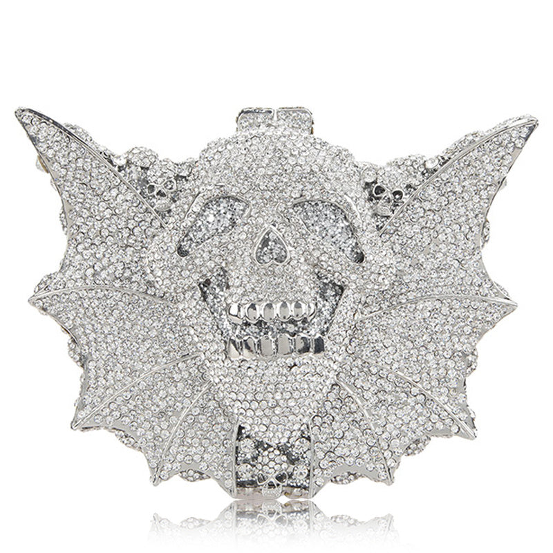 Halloween Crystal Women's Skull Bat Bag 19CM Alloy Evening Clutch