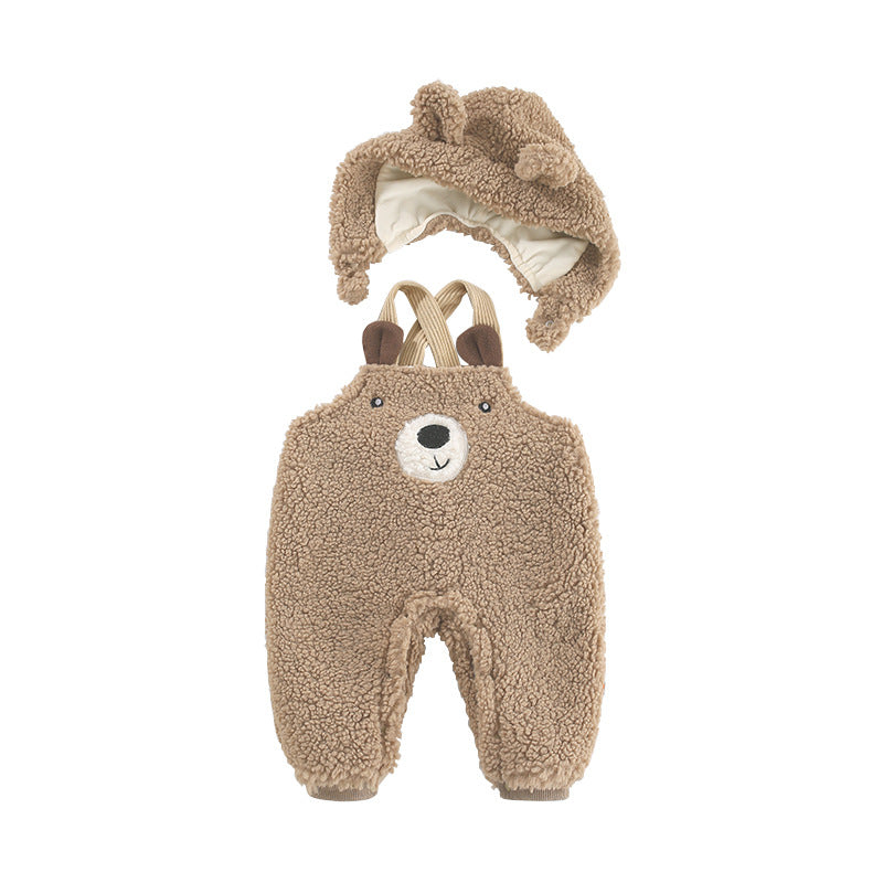 Combinaison bébé automne-hiver en velours avec bretelles ours
