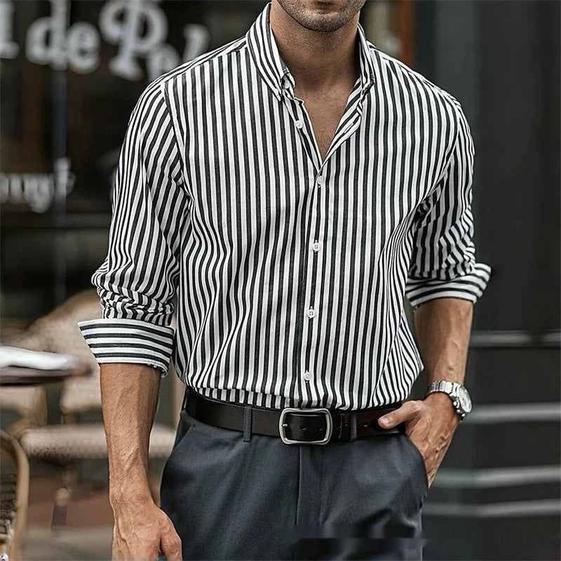 Men's Casual Comfortable Striped Button-Up Shirt for Spring and Autumn
