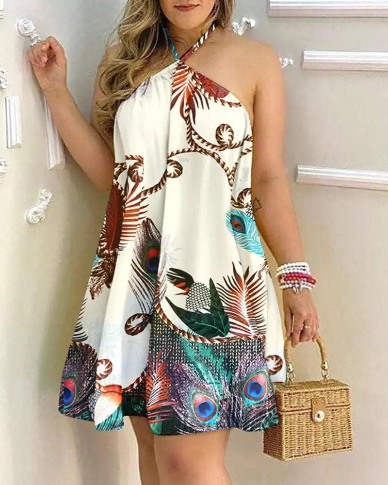 Summer Off-Shoulder Sleeveless Printed Dress for Women