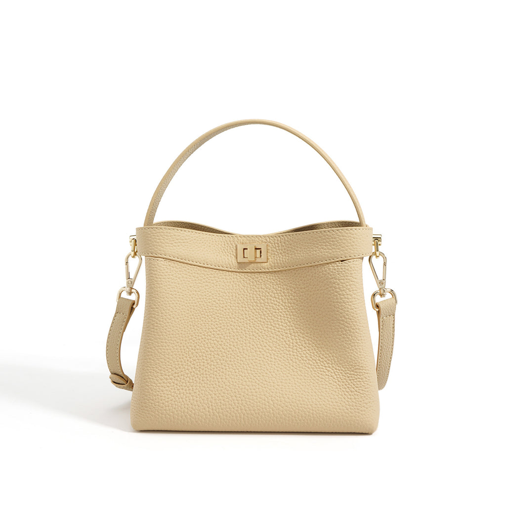 Women's Genuine Leather Bucket Crossbody Bag - Versatile, Simple, 20cm