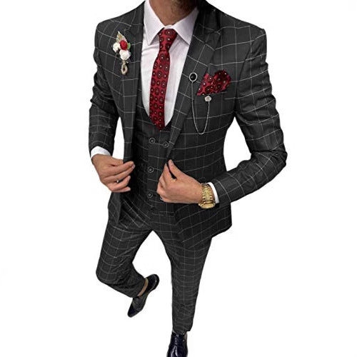 Costume trois pièces polyvalent homme coupe slim à motif quadrillé