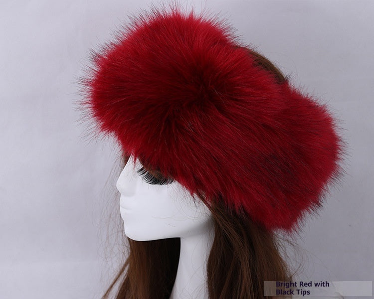 طوق رأس مرن من الفرو الصناعي بنقشة فرو الثعلب للنساء