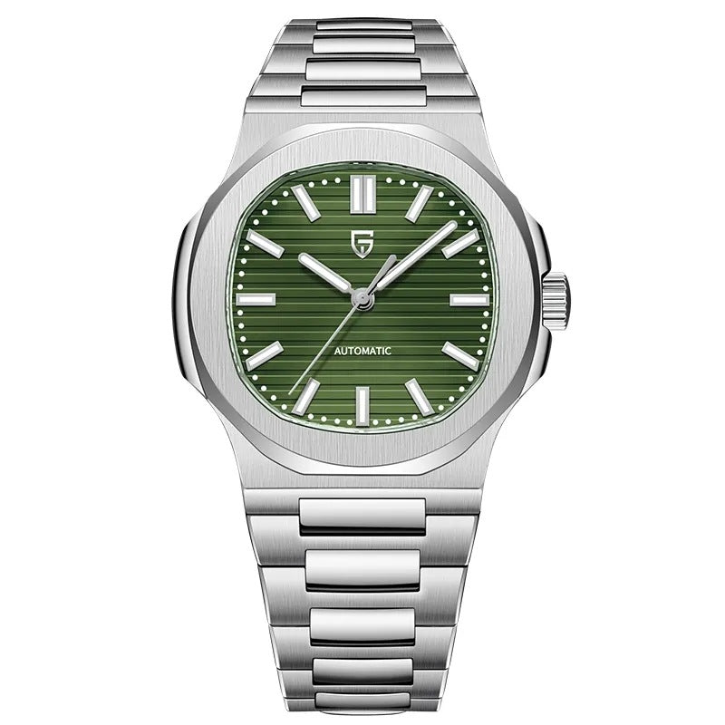 Men's Stainless Steel Automatic Waterproof Barrel Wristwatch