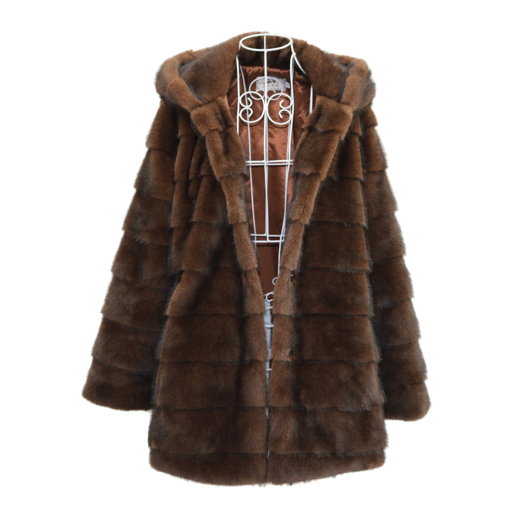Dark Brown Casual Warm Loose Artificial Fur Coat