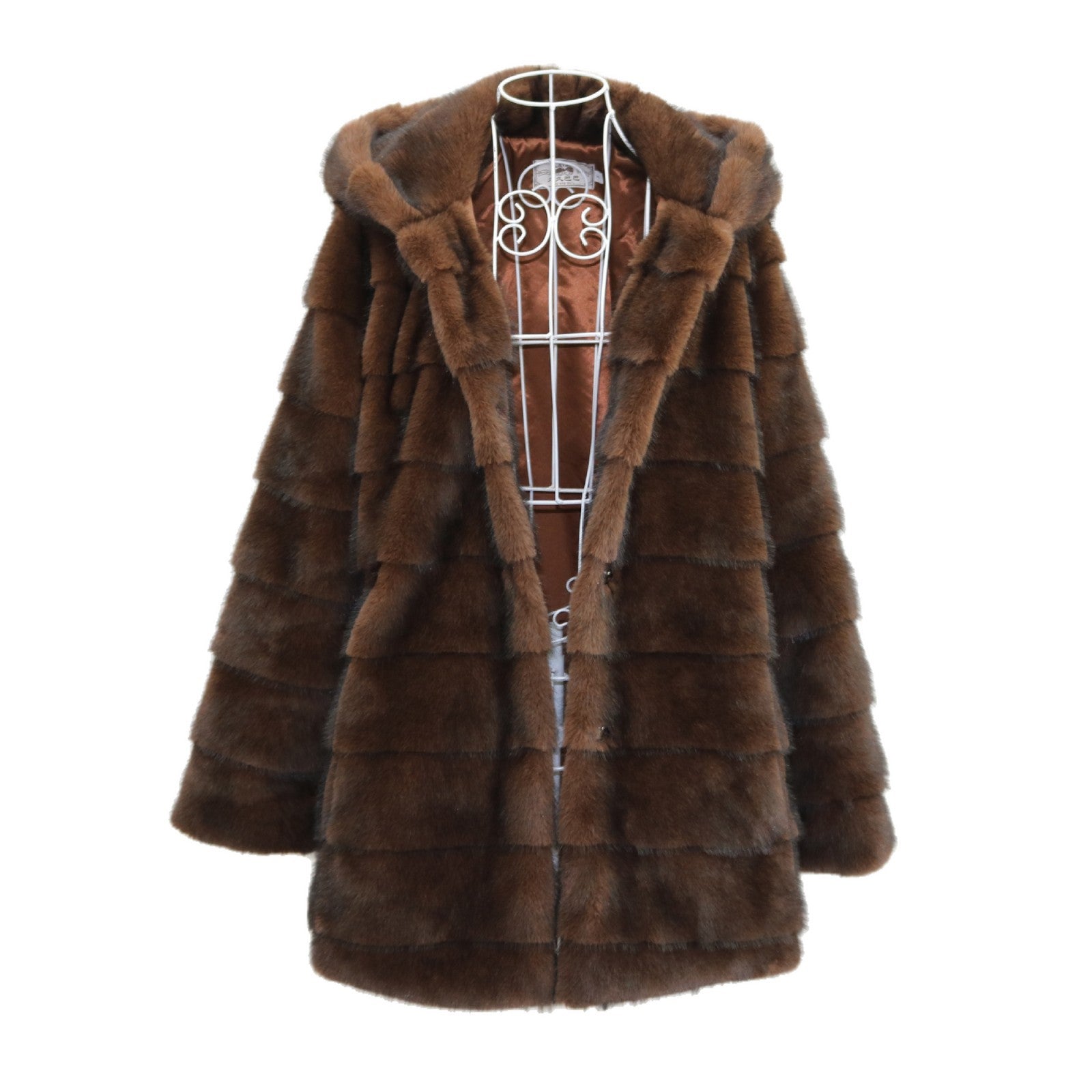 Dark Brown Casual Warm Loose Artificial Fur Coat