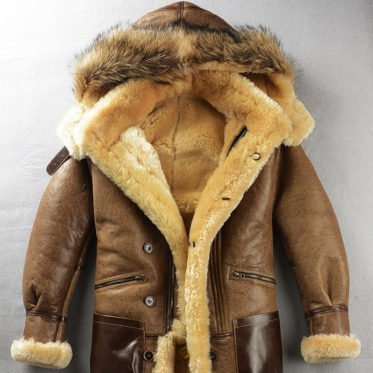 Multi-pocket Thick Long-haired Fur Leather Coat