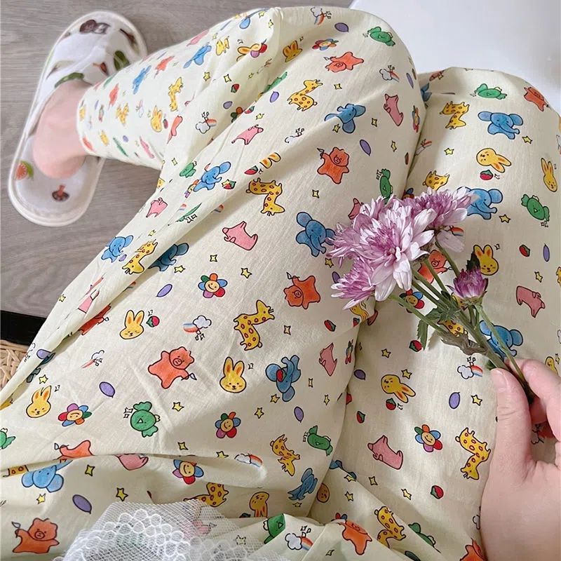 Cute Cartoon Milk Silk Pajama Pants for Women – Loose, Casual, Spring & Autumn
