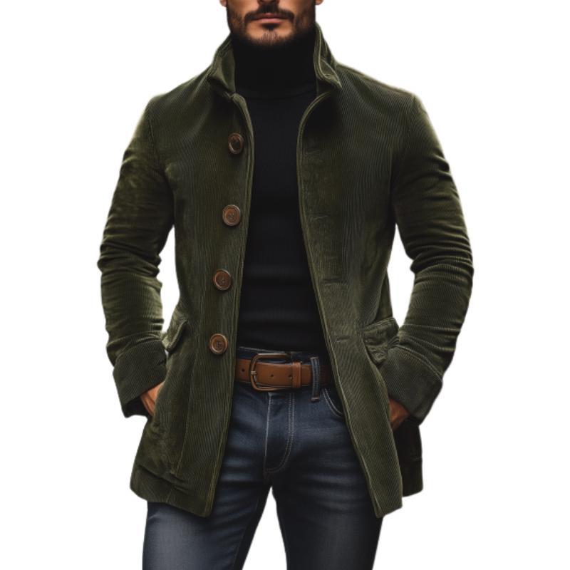 Men's Slim Fit Corduroy Winter Jacket Stand Collar Button-Up Coat