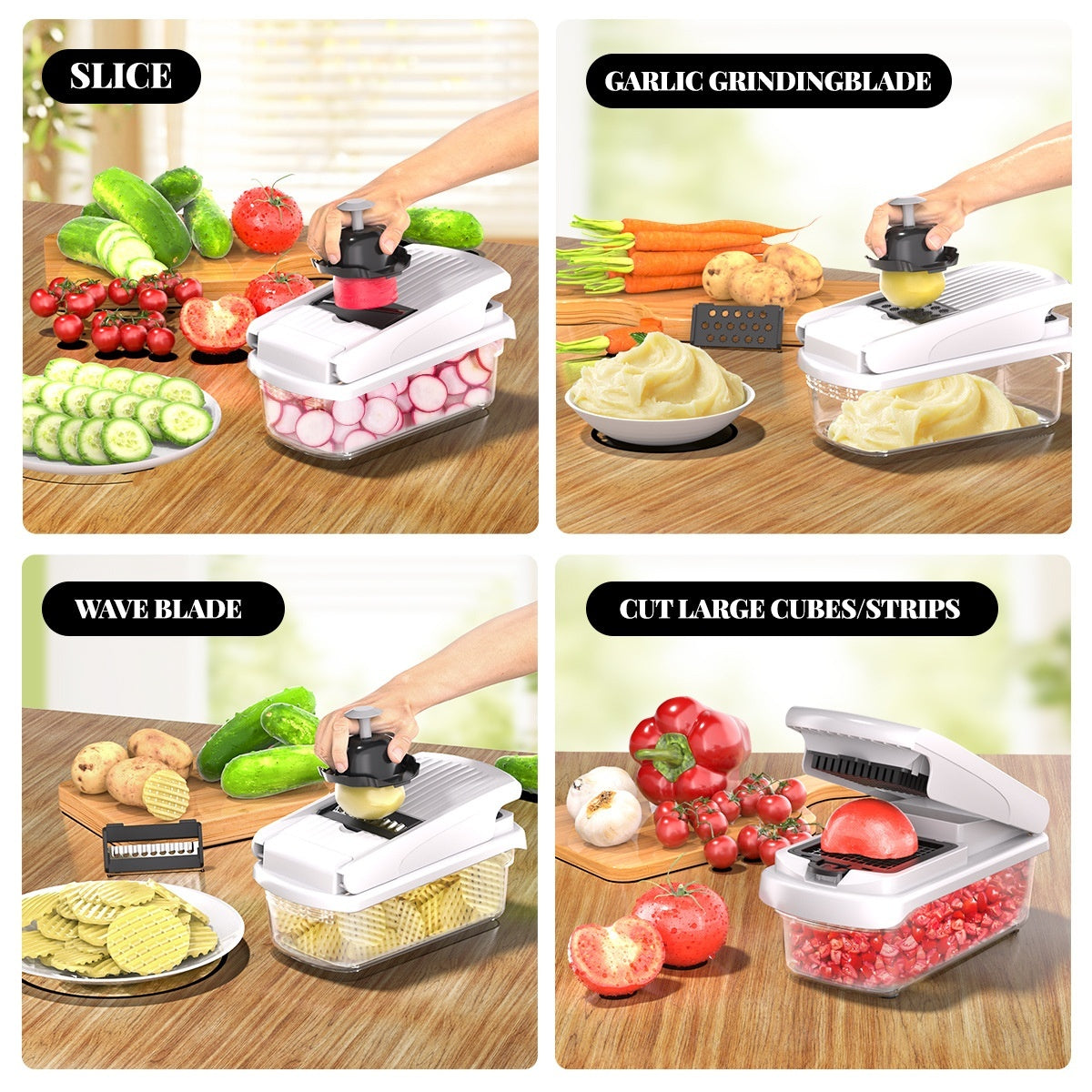 Household 15-in-1 Multi-Function Vegetable Chopper with Stainless Steel Blades
