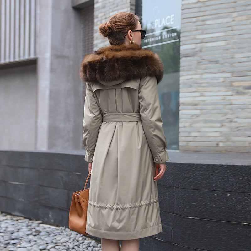 Long Detachable Rex Rabbit Fur Coat Extended Length