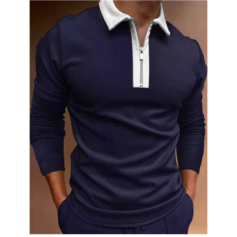 Men's Long Sleeve Zipper Lapel T-Shirt