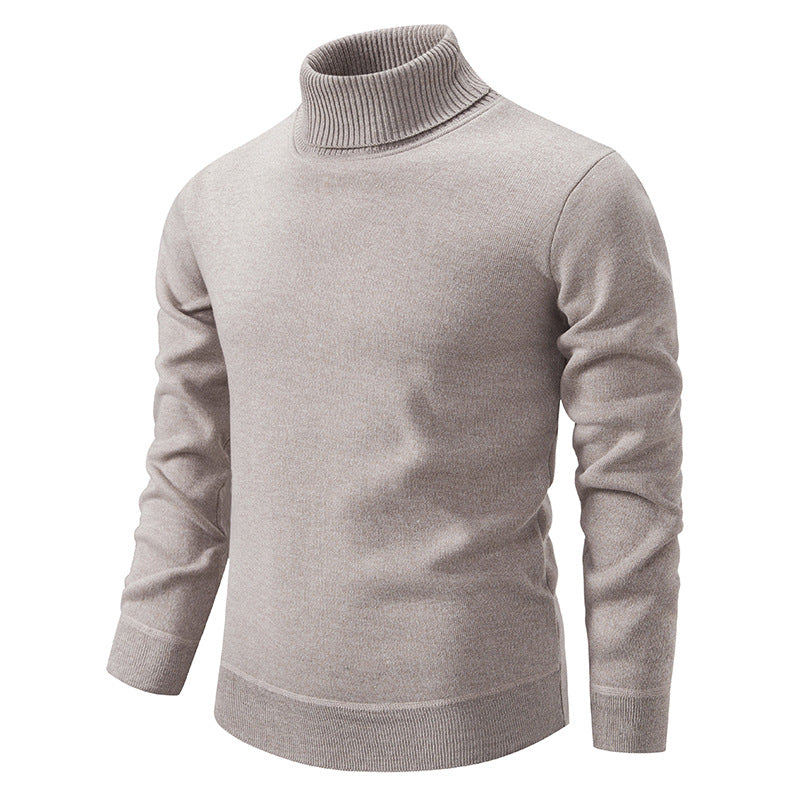 Pull col roulé en maille à manches longues doublé polaire pour homme