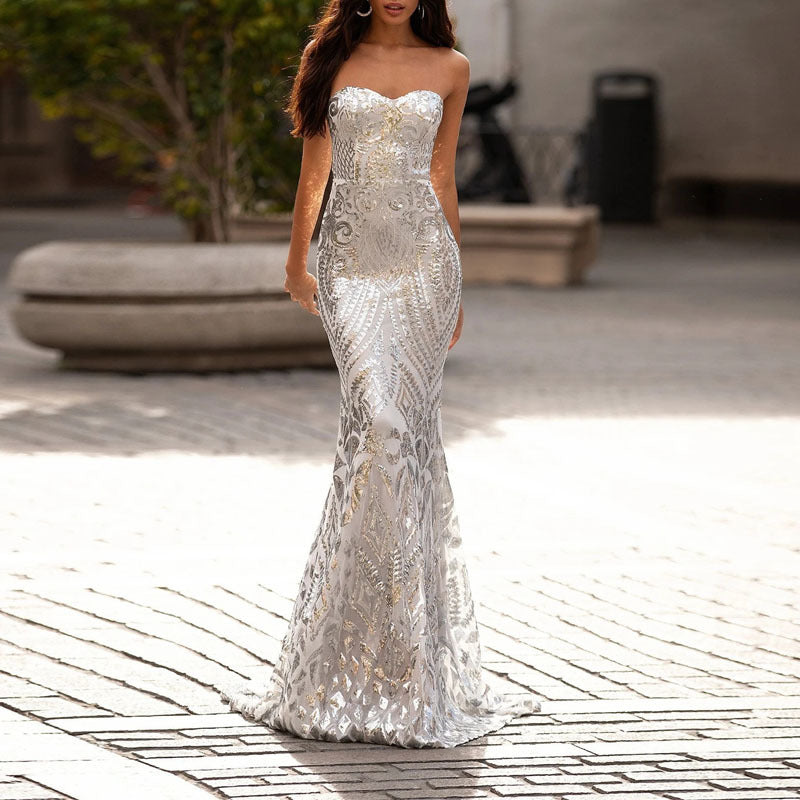 Robe longue à col en V de couleur unie pour femme