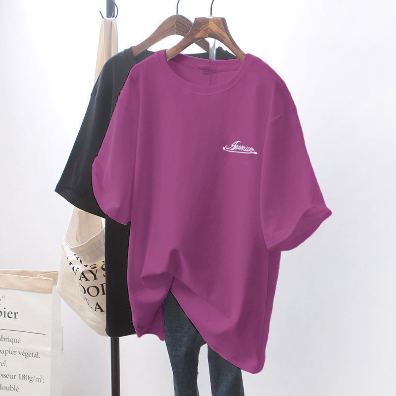 Design Sense Chic White Loose Short-Sleeve T-Shirt for Women