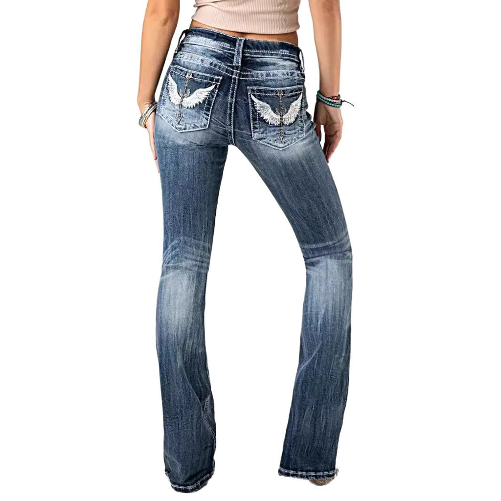 Ladies Navy Blue Stretch Denim Heavy Industry Trousers