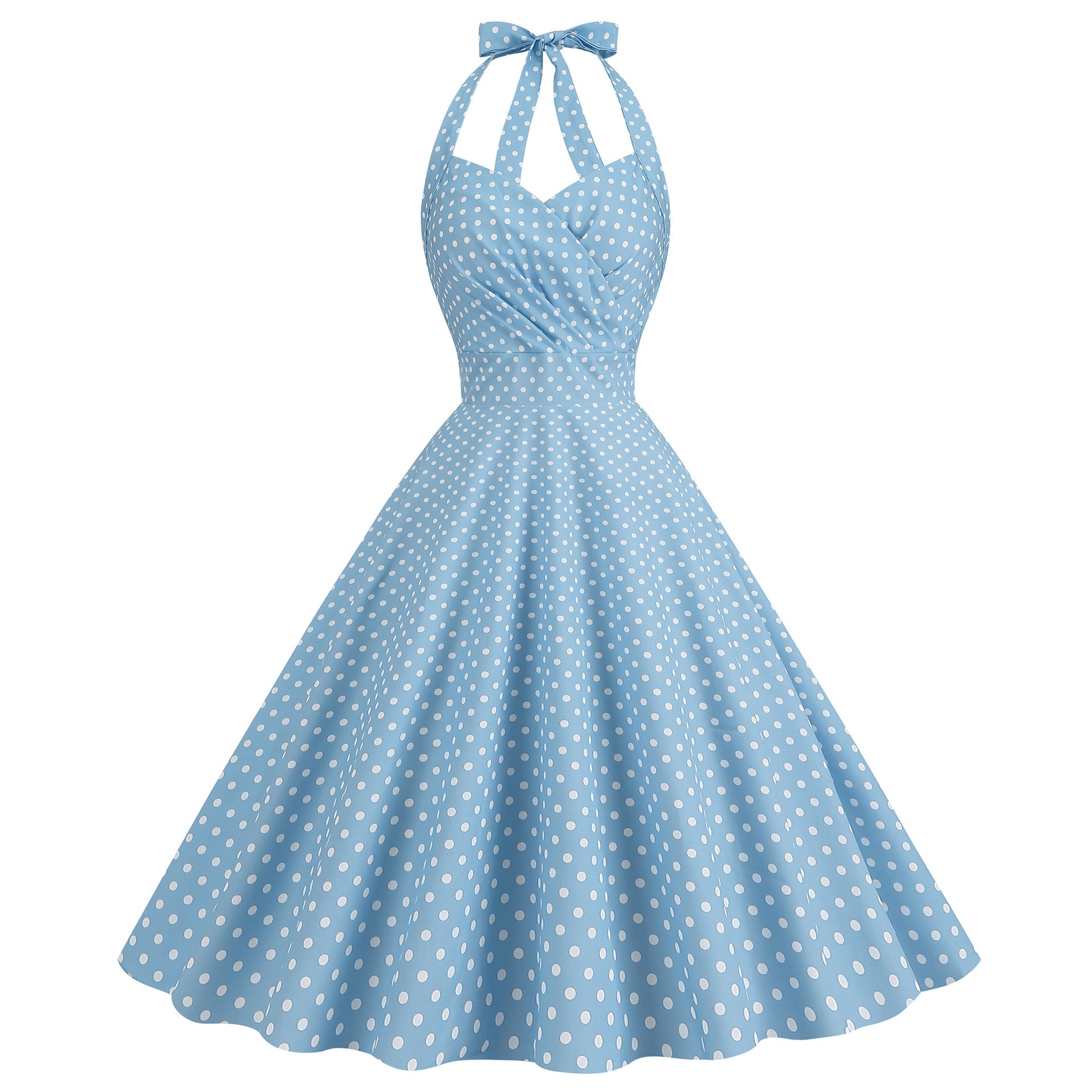 Robe Swing Imprimée Rétro Sexy Moulante à Col Halter et Poitrine Enveloppante