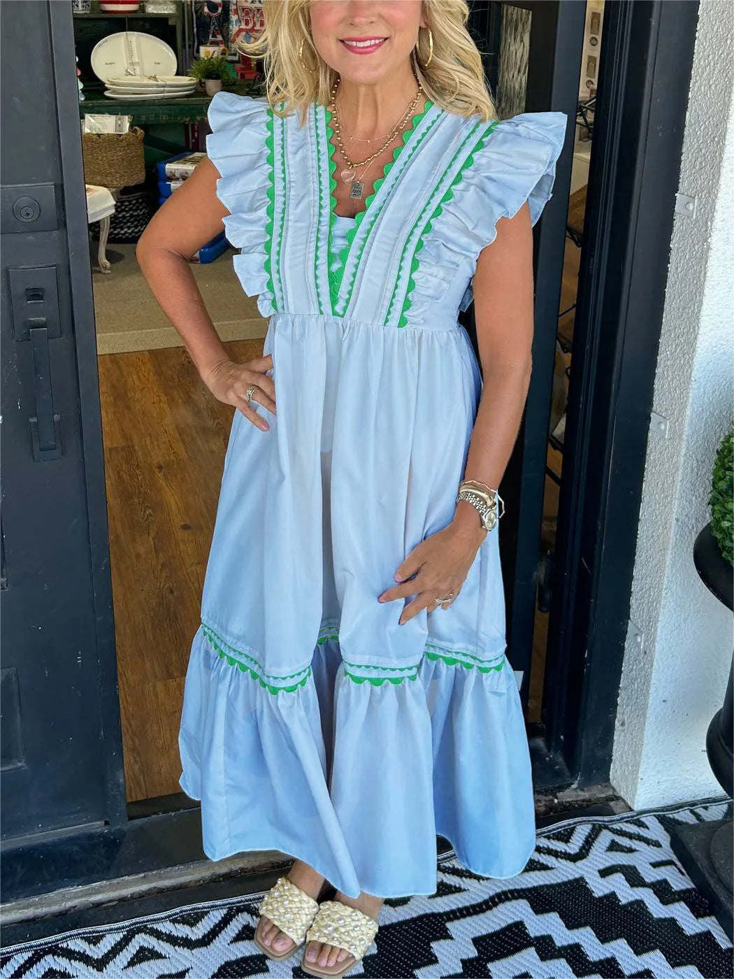 Robe sans manches à volants et patchwork de dentelle pour femmes