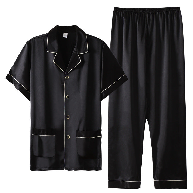 Men's Summer Thin Ice Silk Short Sleeve Homewear Suit with Trousers