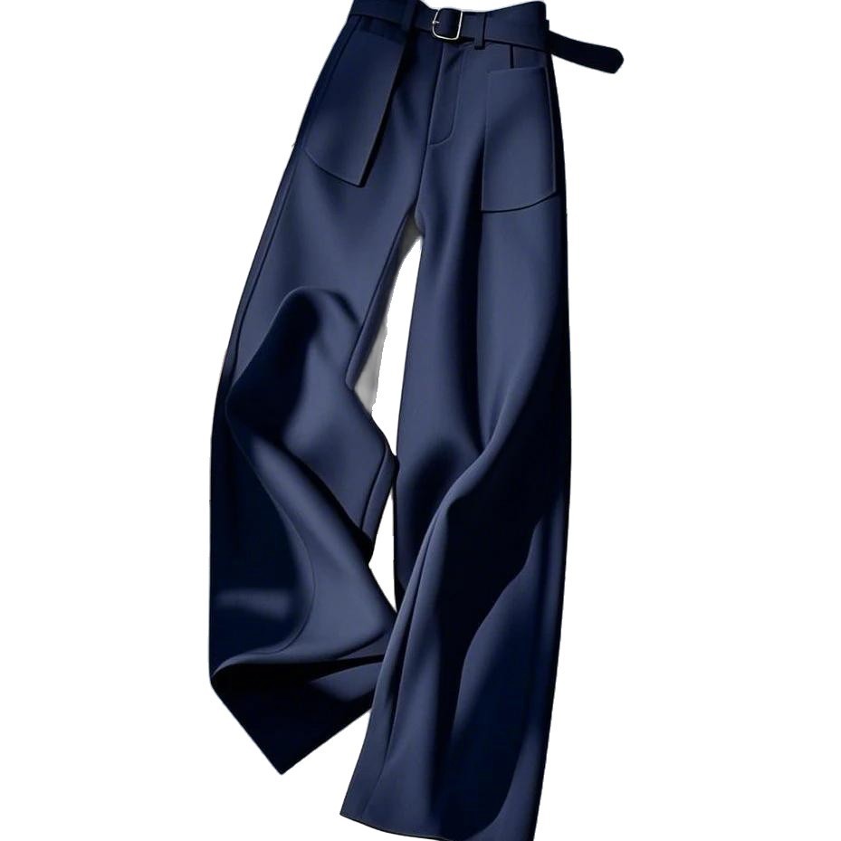 Western Style Women's Dark Blue High Waist Casual Pants S-2XL