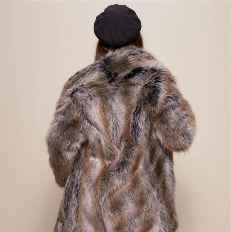 Manteau mi-long en fausse fourrure pour femme, style urbain