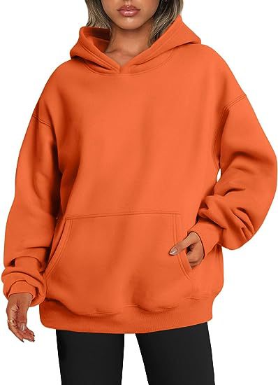 Sweat-shirt à capuche oversize uni avec poches pour femme - Pullover, Polyester, S-XXL
