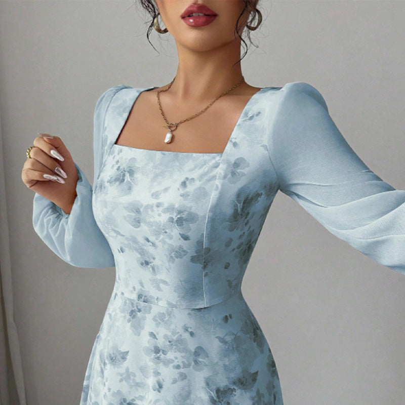 Women's Chiffon Floral Long-sleeved Dress