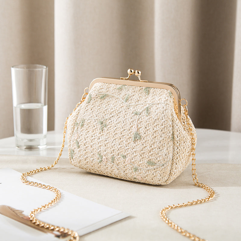 Straw Lace Shoulder Bag with Handle 18x10x15cm