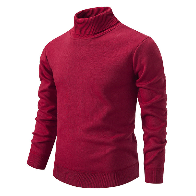 Men's Fleece-Lined Turtleneck Pullover Sweater Long Sleeve Knitted Top