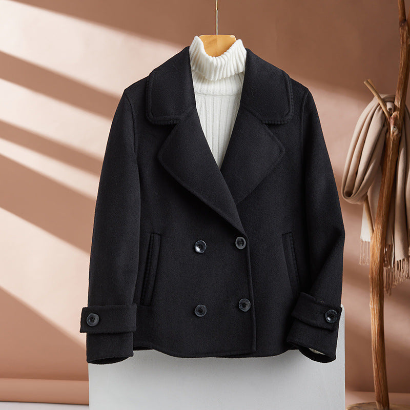 Double Breasted Woolen Suit Collar Coat for Women