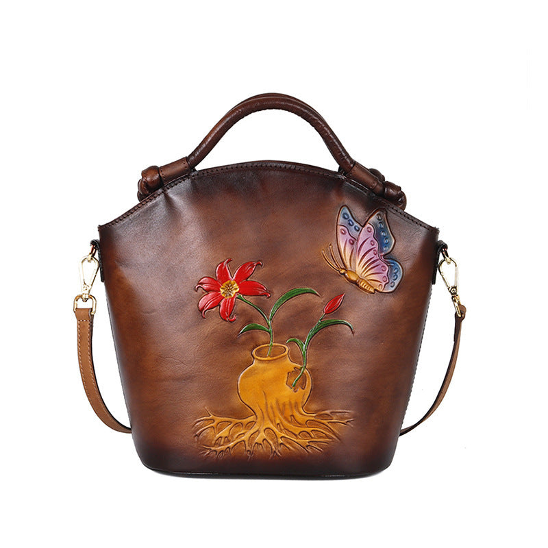 Hand painted one shoulder straddle Bucket Bag