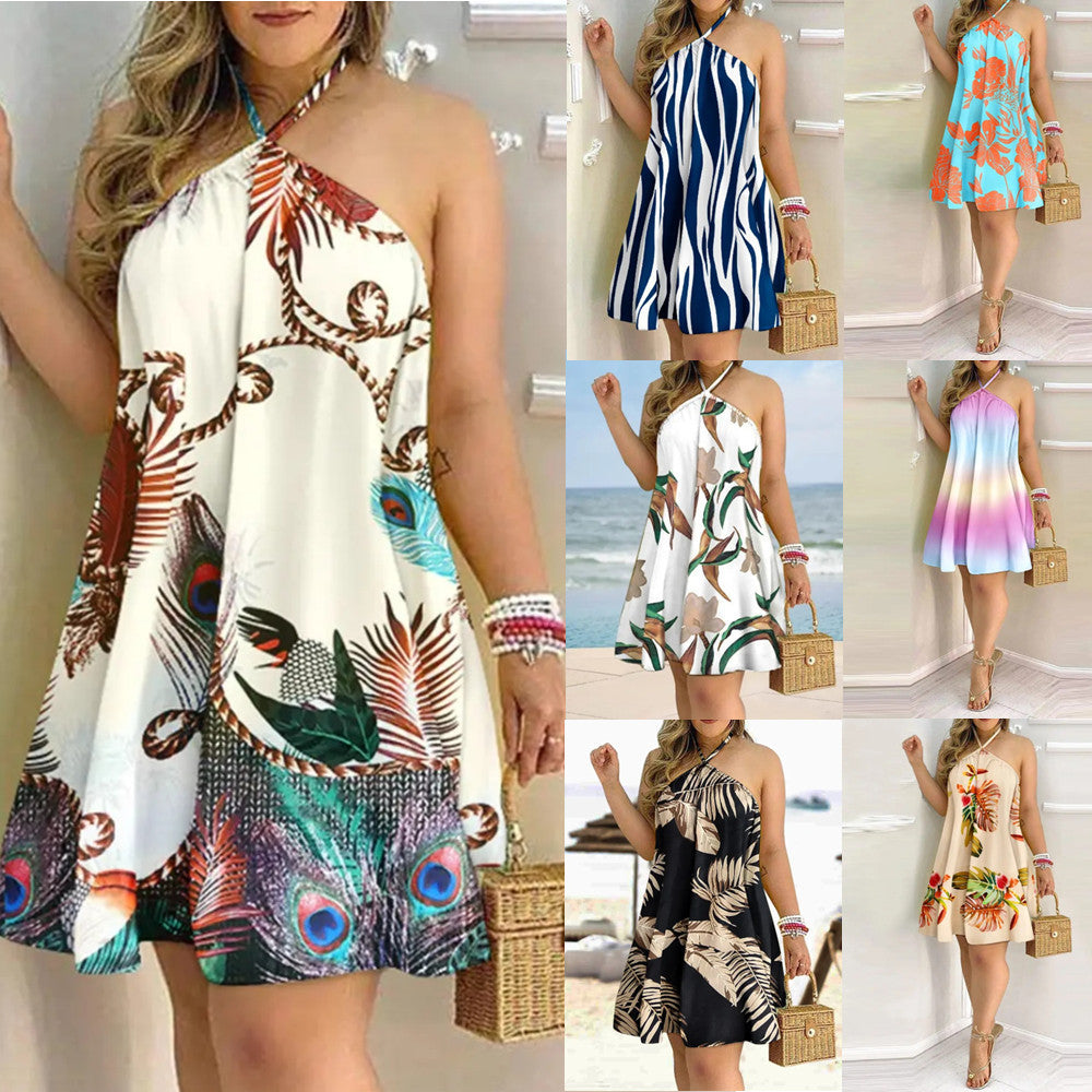 Summer Off-Shoulder Sleeveless Printed Dress for Women