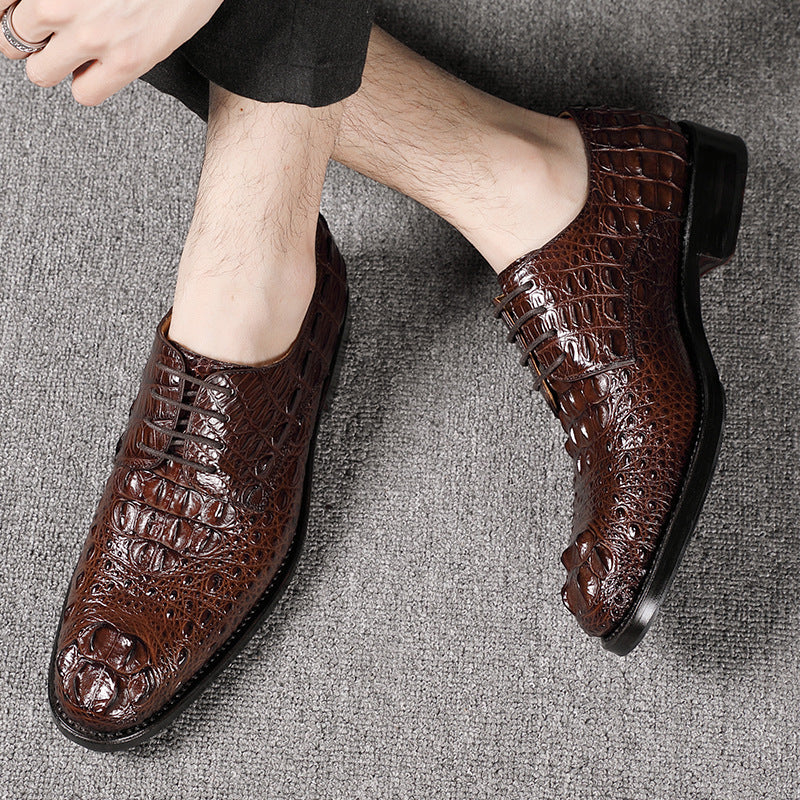 Handmade Men's Crocodile Leather Business Shoes Comfortable Formal