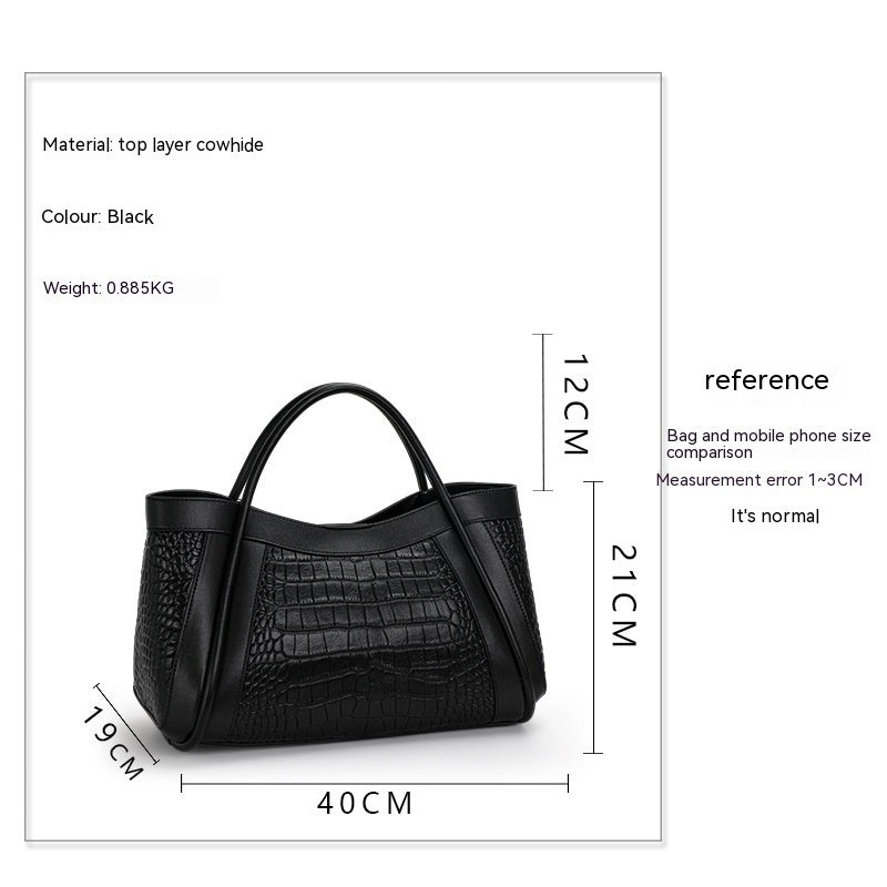 Black Genuine Leather Tote Handbag 40cm Practical Commuter Bag