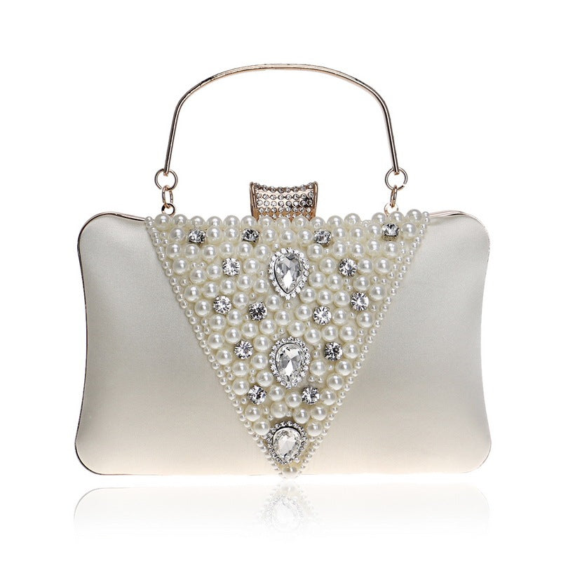 Pearl Embroidered Evening Banquet Bag with Handle