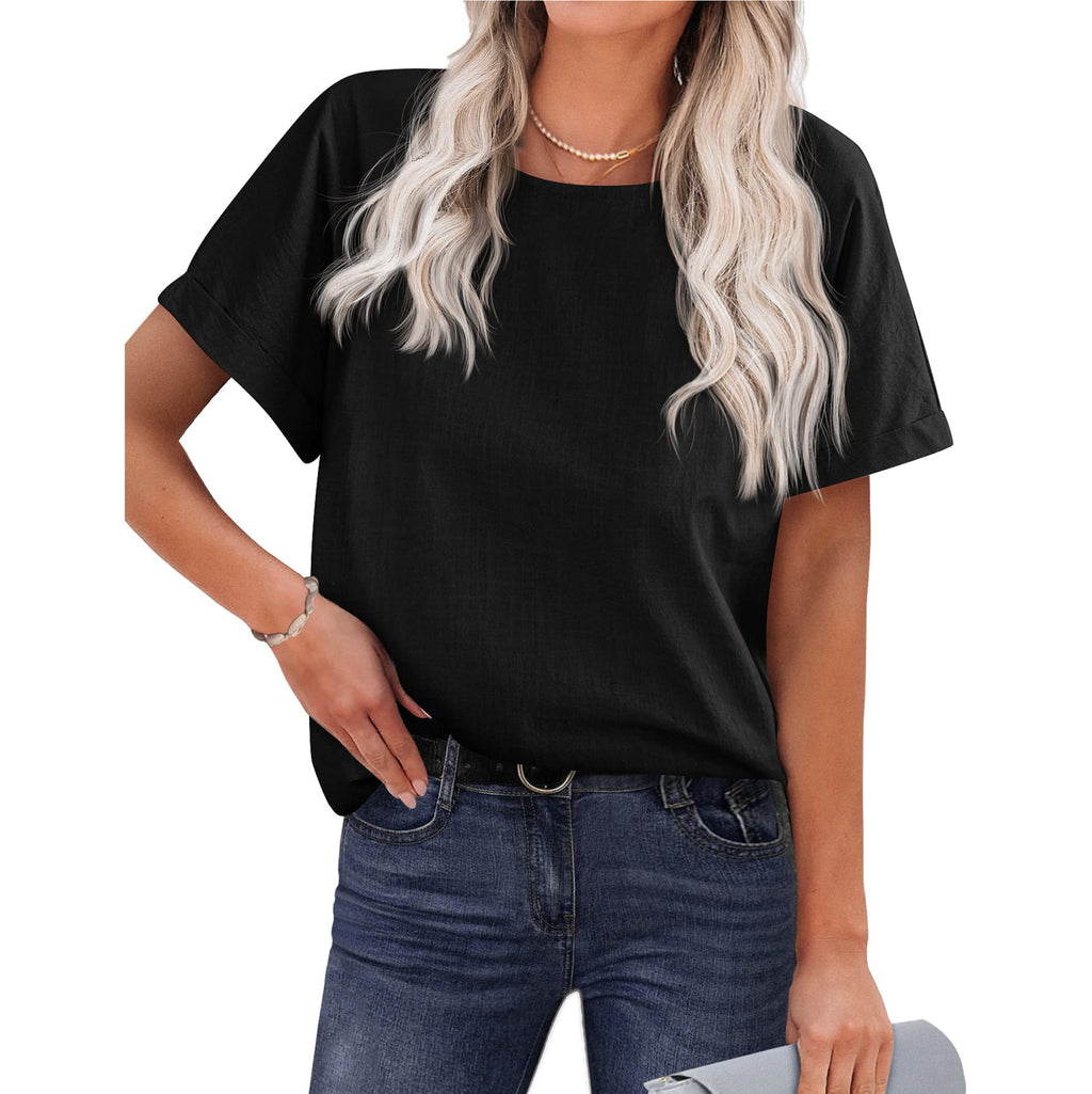 Women's Cotton Linen Short Sleeve Loose Shirt Top