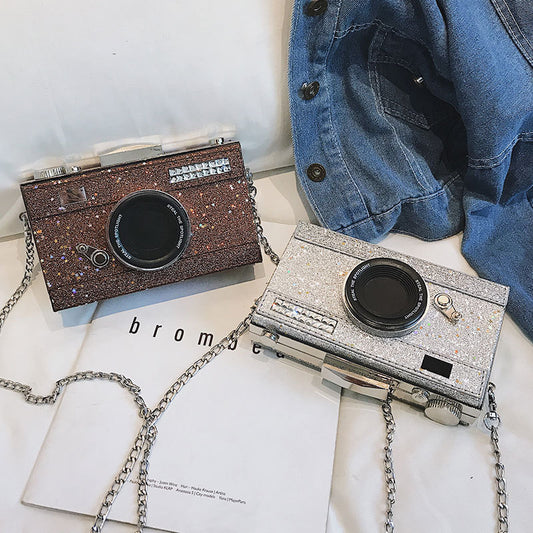 Sacoche pour appareil photo à paillettes simple pour femme