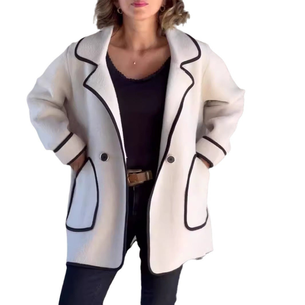 Women's Autumn Winter Elegant Double-Sided Wool Coat with Fur Collar