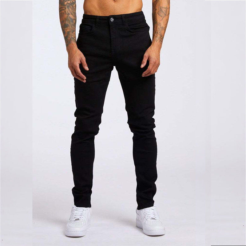 Jeans décontracté taille haute coupe slim pour homme bleu clair et noir