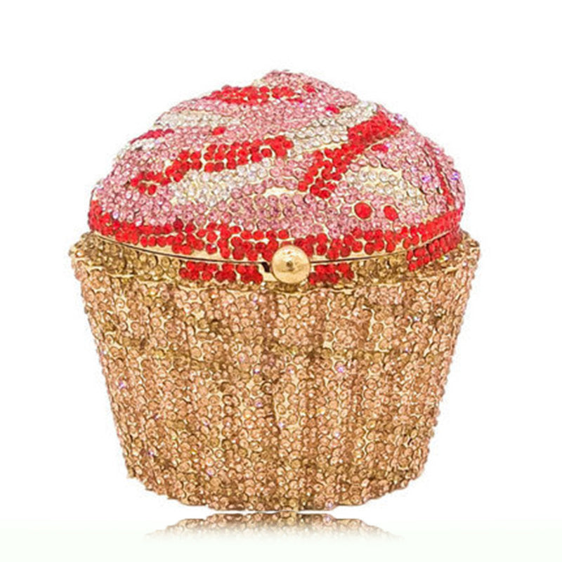 Pochette en Métal avec Diamants Entiers, Motif Petit Gâteau Glacé, pour Femmes