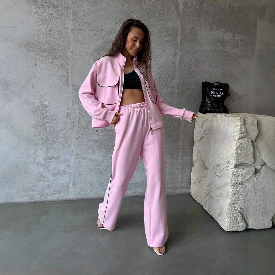 Street-Style Half-Zip Casual Sportswear Set with Patchwork