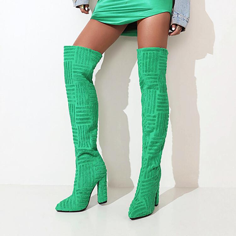 Bottes cuissardes en suède à talon épais pour femme